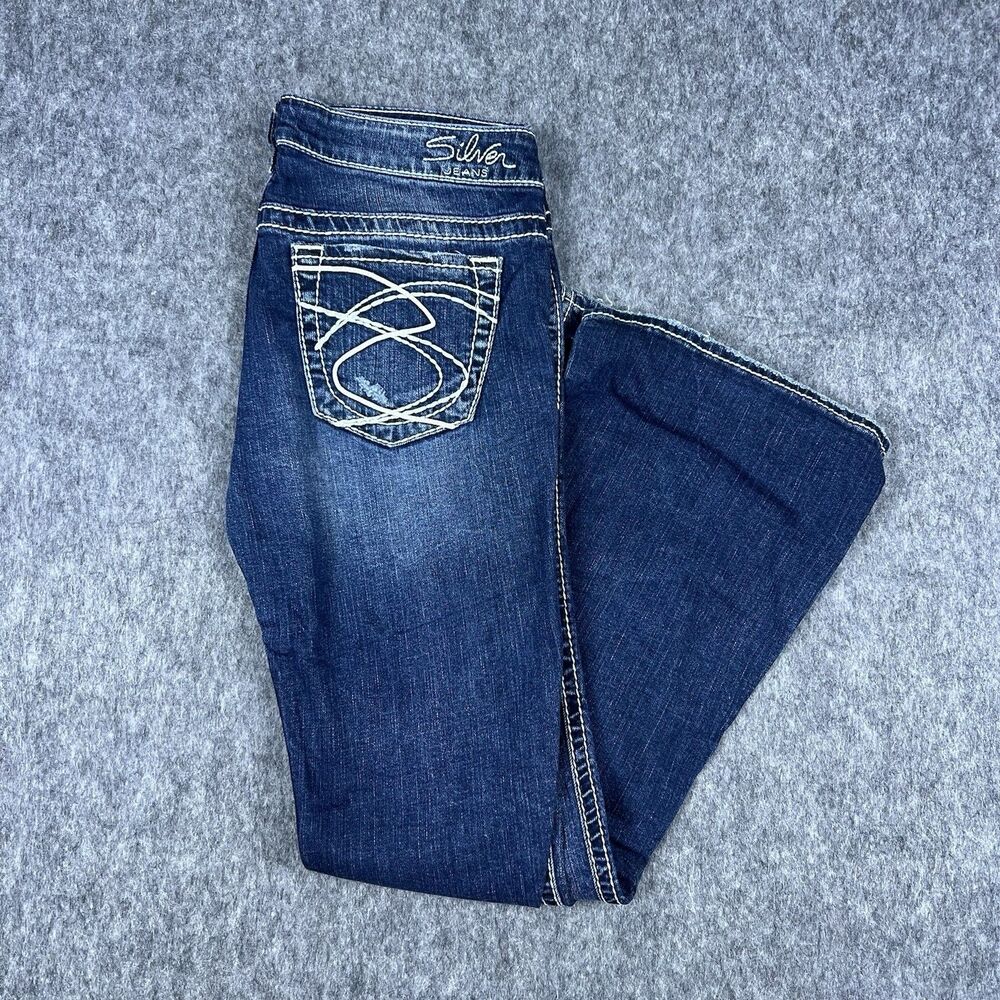 Silver Jeans Women's Frances Flare Leg Dark Wash Denim Thick Stitch Size 29x31